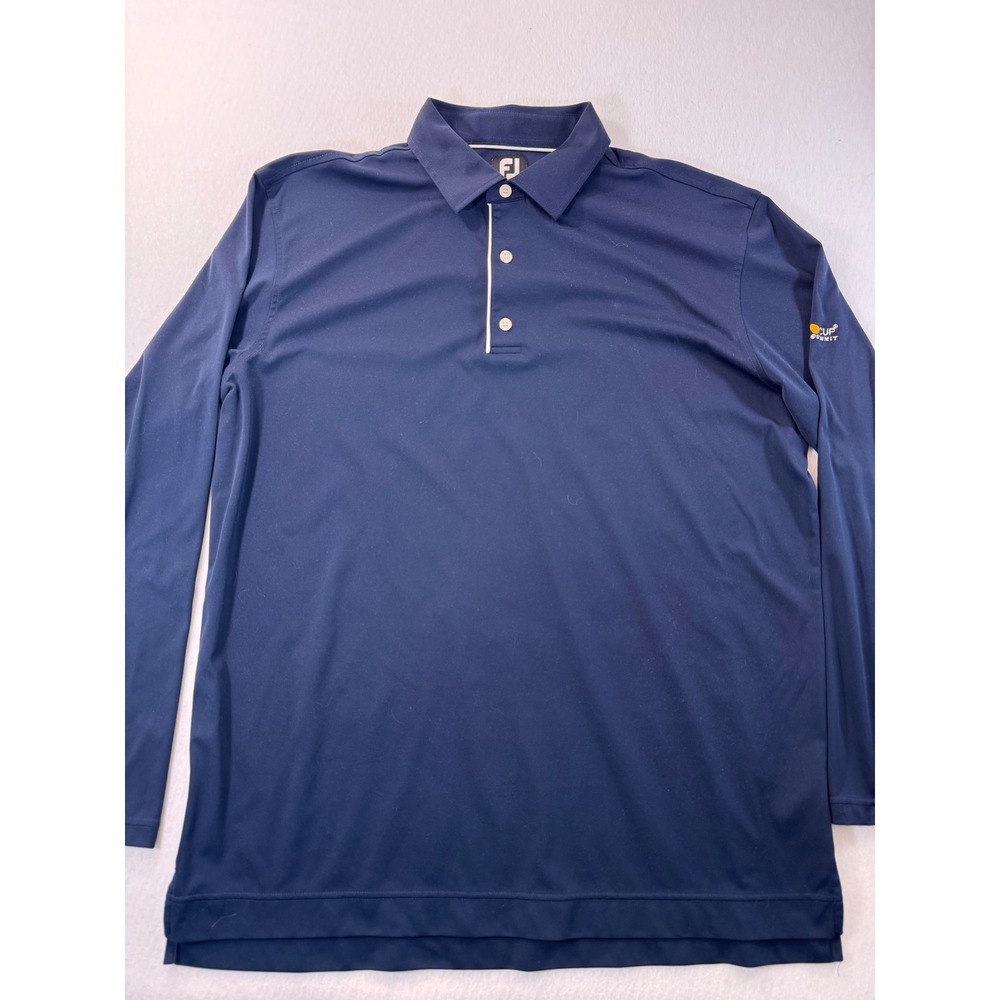 FootJoy Mens 2XL Navy Blue Long Sleeve Golf Polo Shirt The CJ Cup Summit Logo
